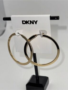 DKNY Polished Gold Hoop Earrings with Subtle Textured Rim